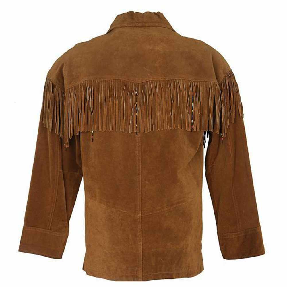 Veste chemise western à franges en cuir suédé et peau de buffle amérindienne