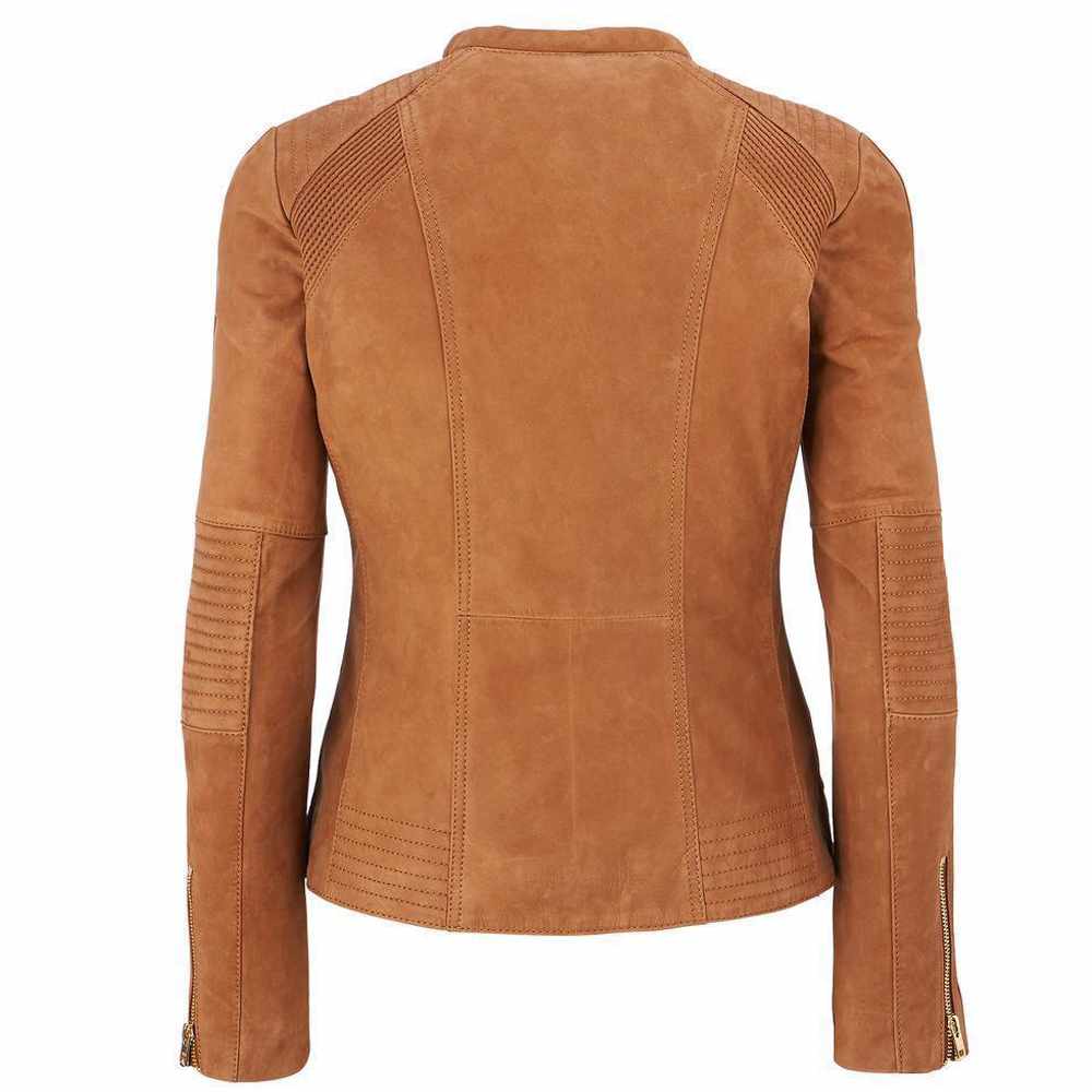 Veste Slim Fit en Cuir Daim Marron pour Femme