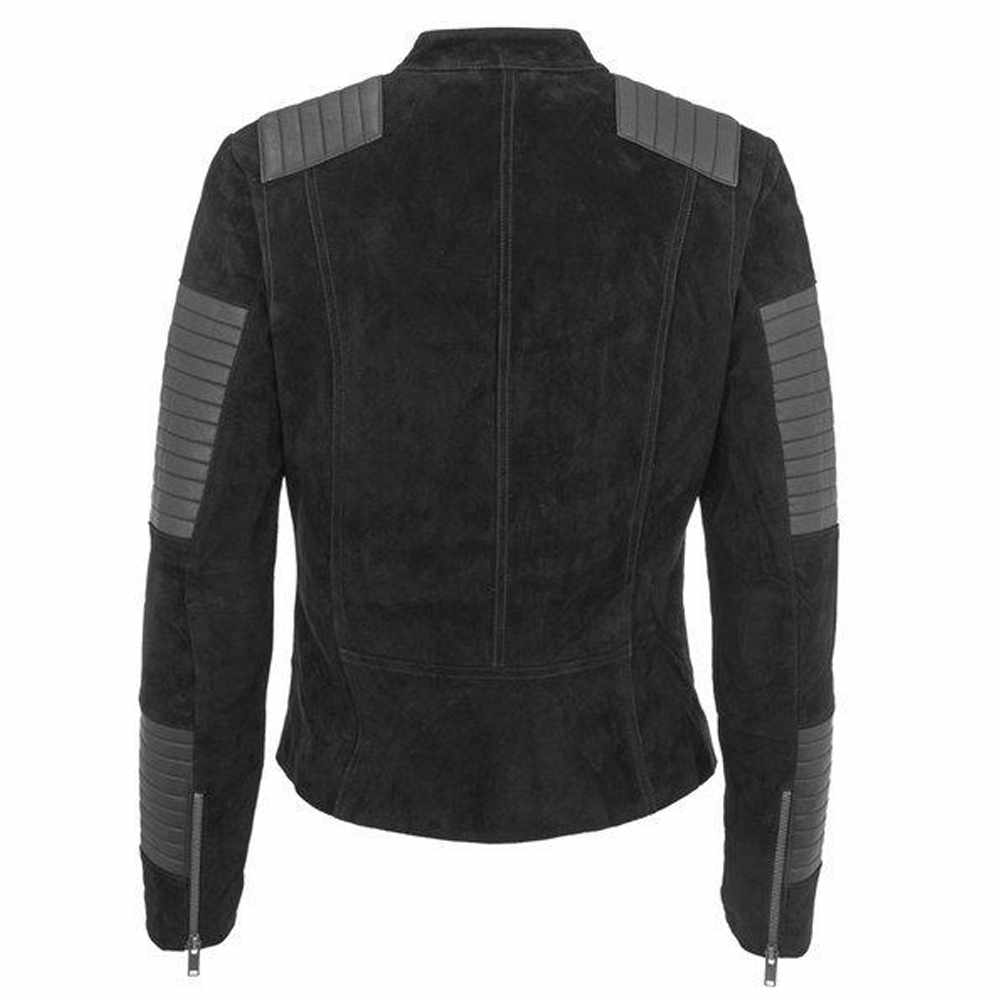 Veste de moto tendance en cuir nubuck noir pour femme