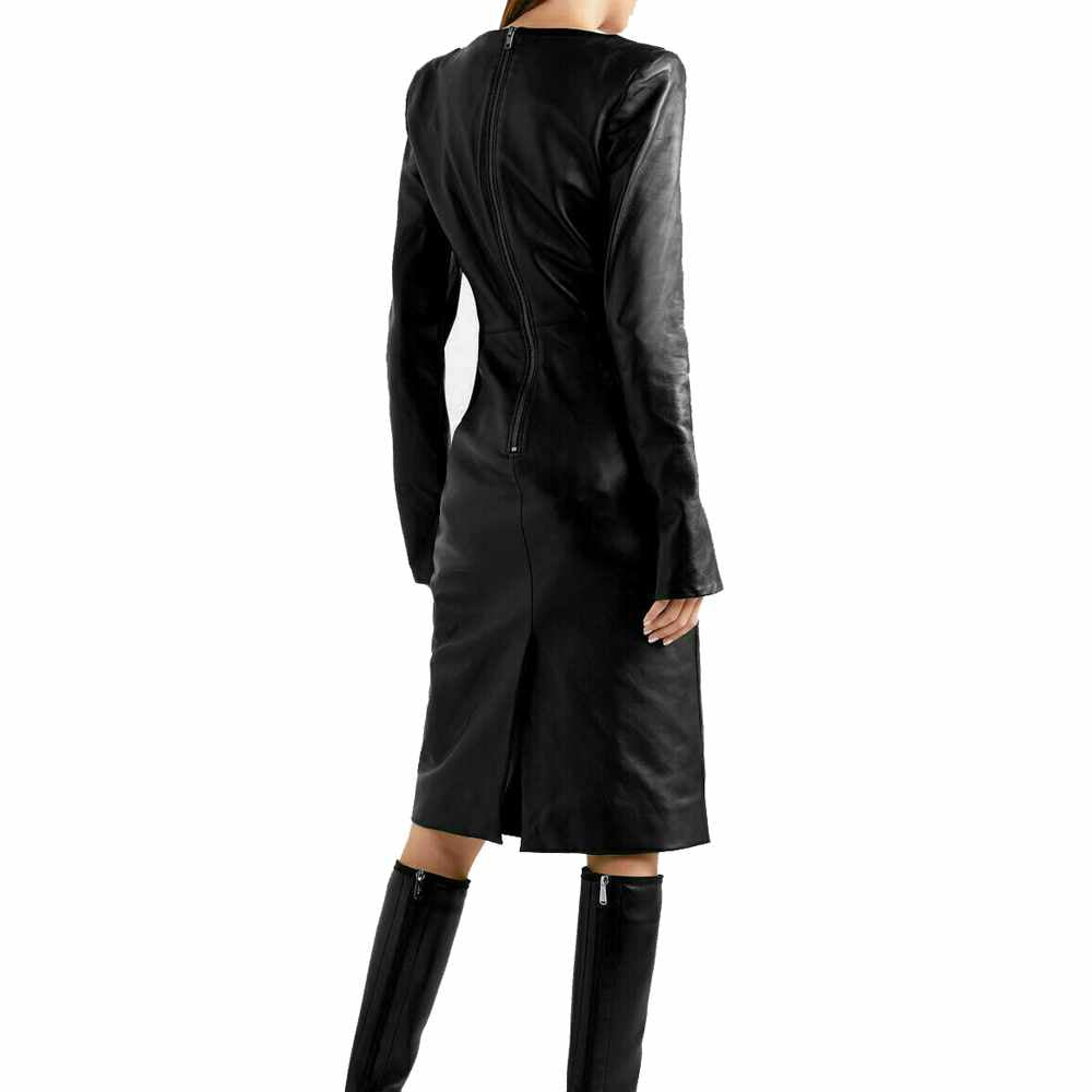 Robe de cocktail en cuir à col en V pour femme