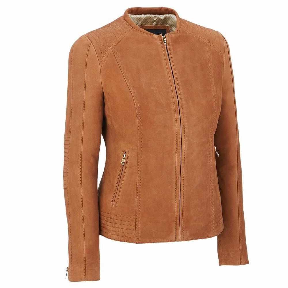 Veste Slim Fit en Cuir Daim Marron pour Femme