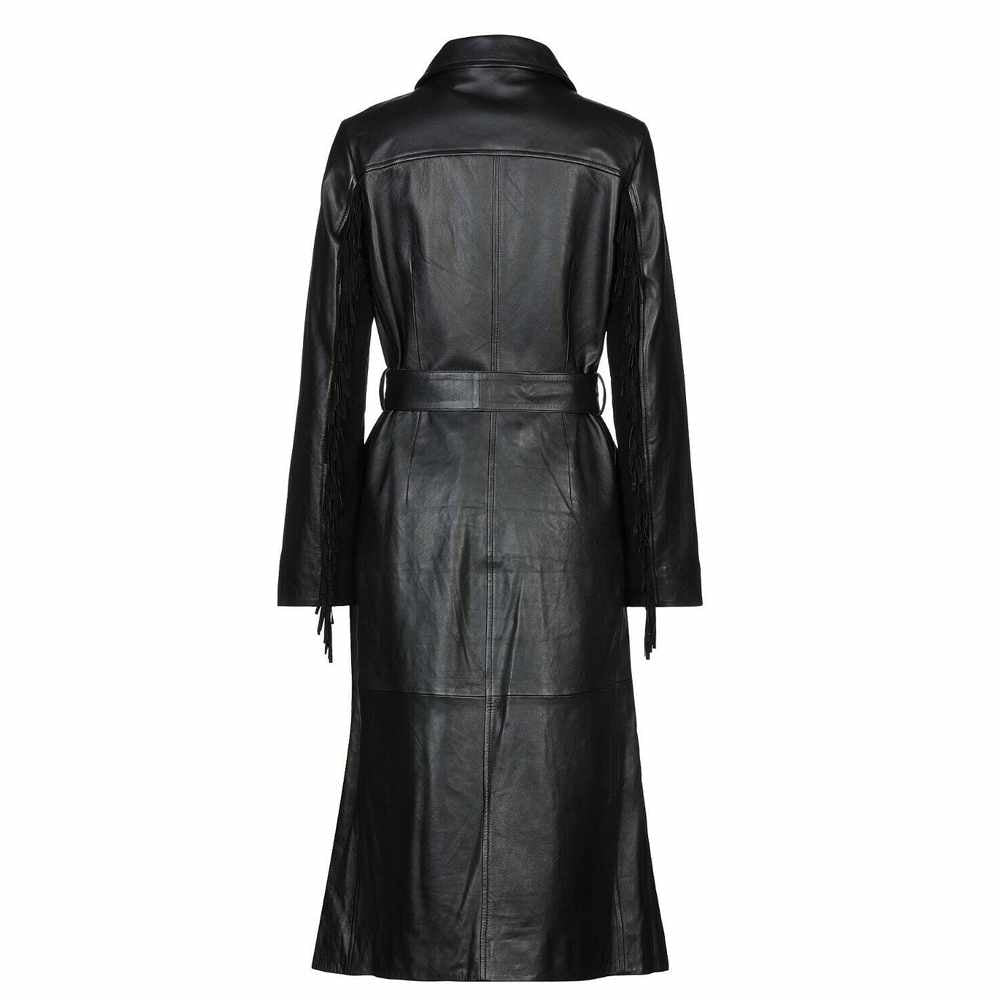 Blazer long en cuir noir à double boutonnage pour femme