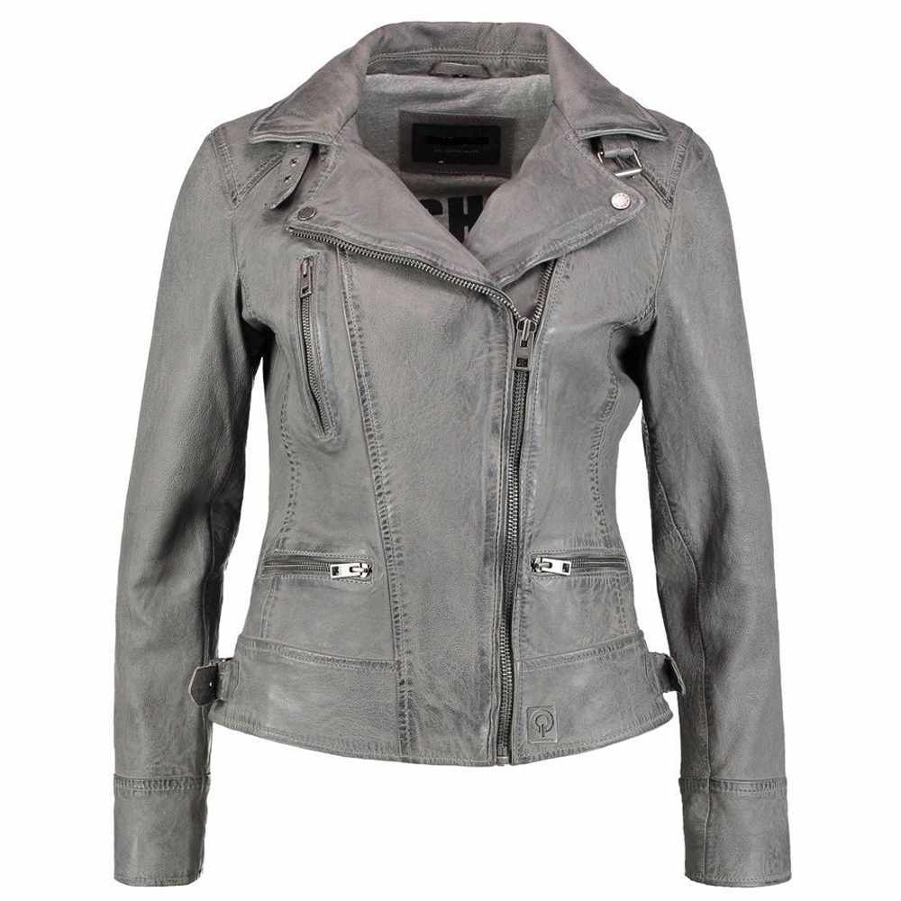 Veste de moto en cuir gris élégante et stylée pour femme