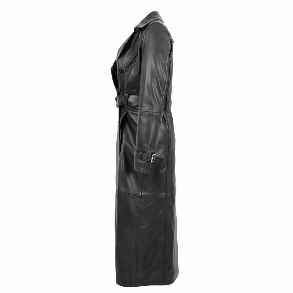 Trench-coat long en cuir noir pour femme Matrix Trinity Long Coat