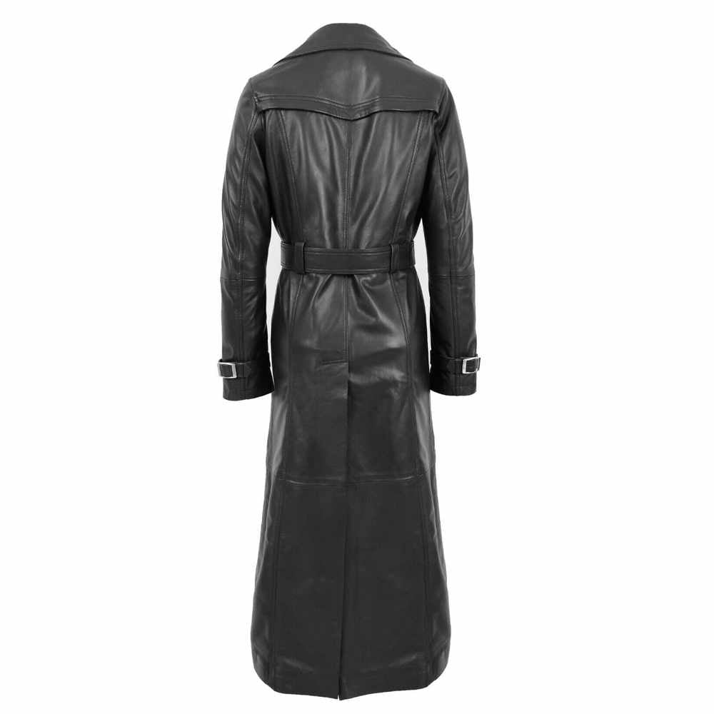 Trench-coat long en cuir noir pour femme Matrix Trinity Long Coat