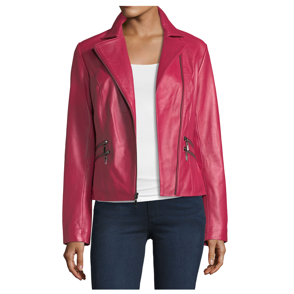 Veste motard en cuir d'agneau rose pour femme