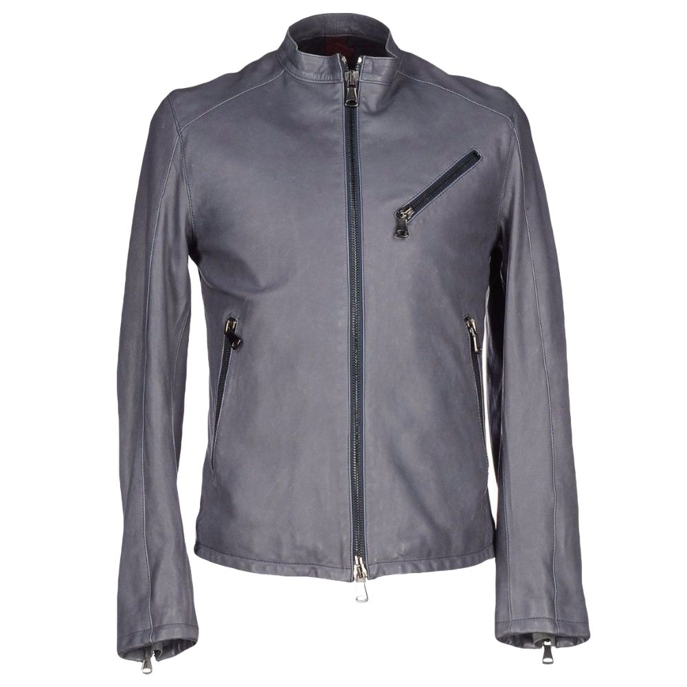 Veste de moto en cuir USA Slim Fit Gris pour homme