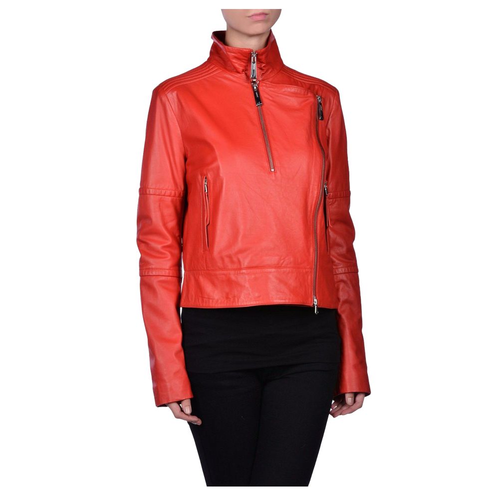 Veste en cuir rouge slim fit tendance pour femme