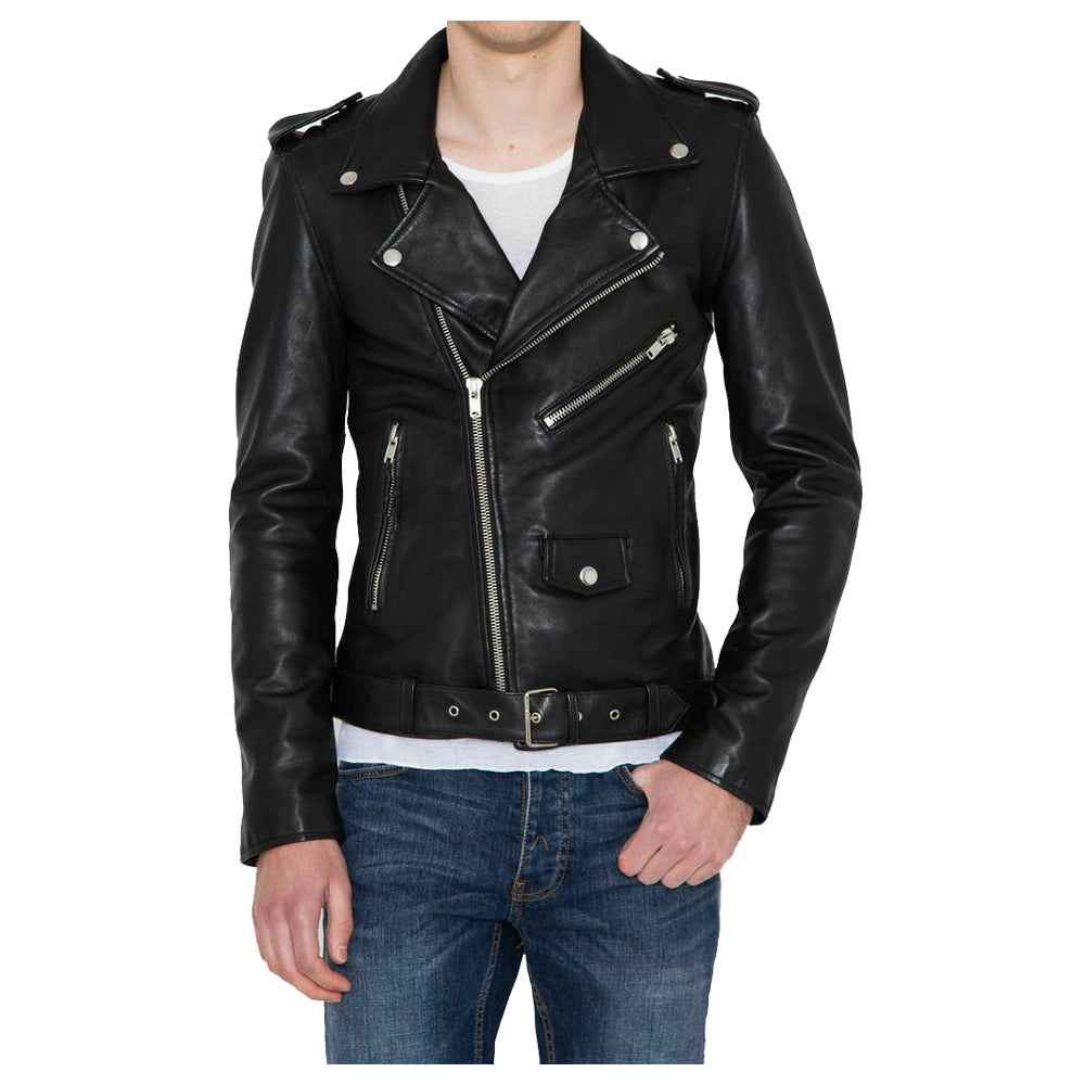 Veste en cuir de style motard pour homme