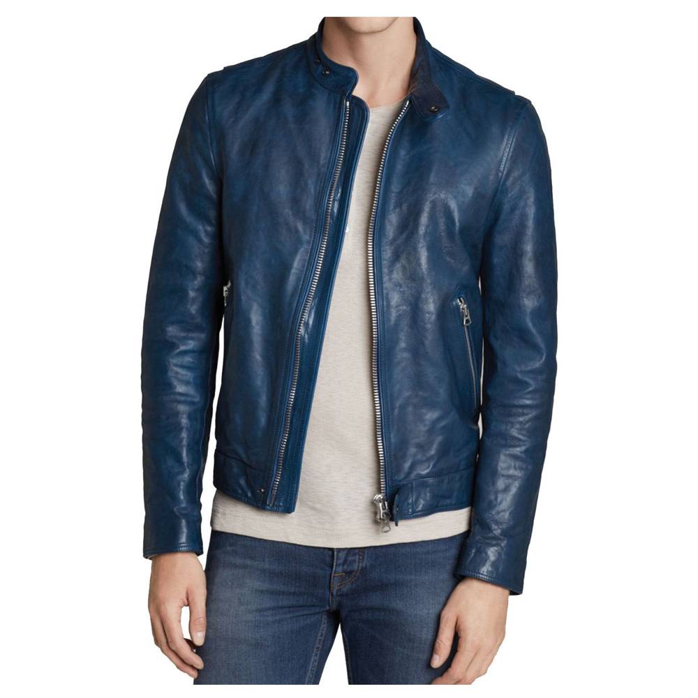 Veste en cuir Slim Fit Blue Biker Fashion pour homme 