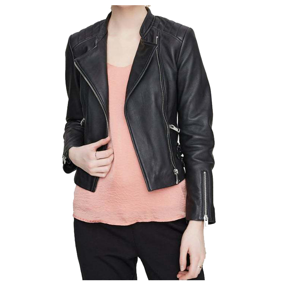 VESTE DE MOTO BIKER CLASSIQUE EN CUIR VÉRITABLE POUR FEMMES