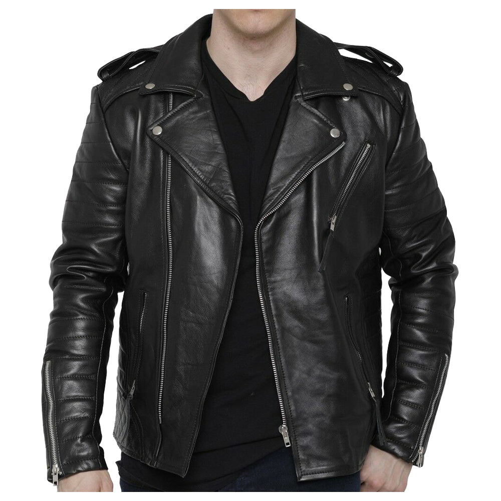 Veste de moto en cuir tendance pour homme