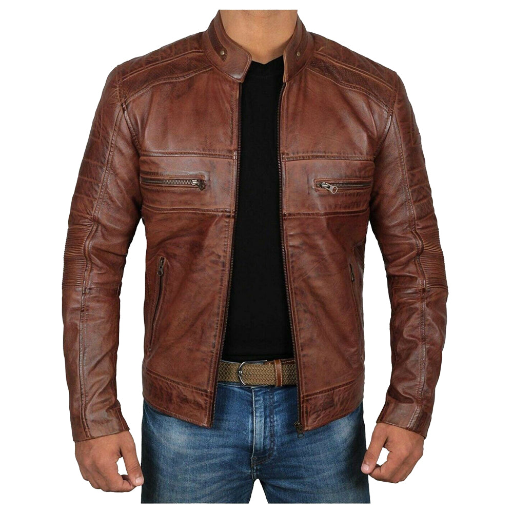 Veste en cuir ciré Oxblood Bomber pour homme