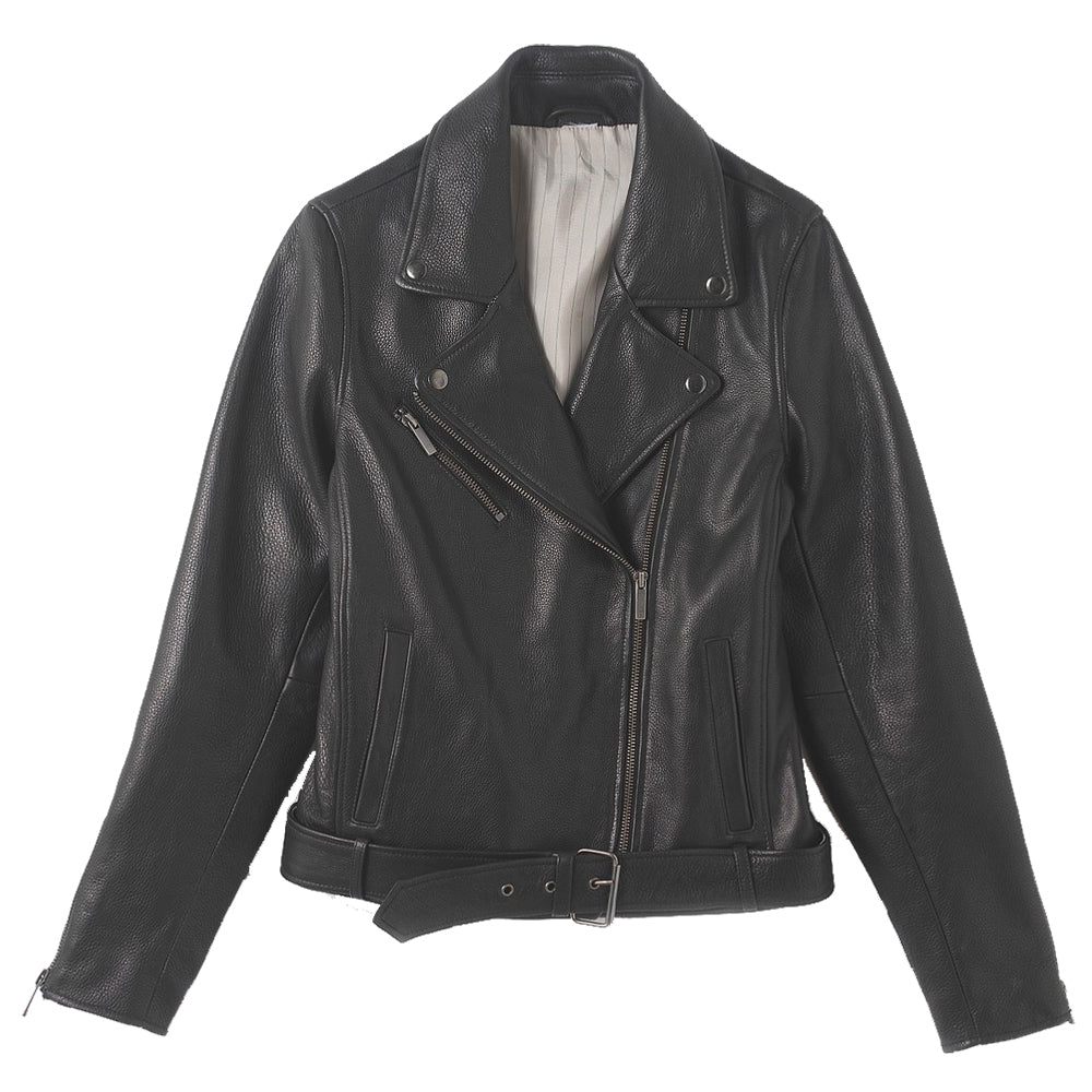 Veste en cuir d'agneau noir pour femme