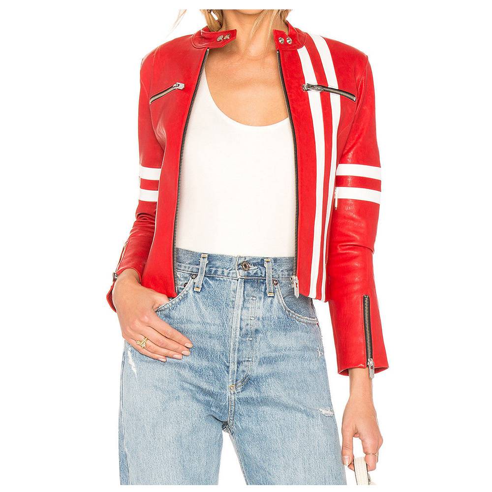 Veste courte en cuir rouge tendance pour femme