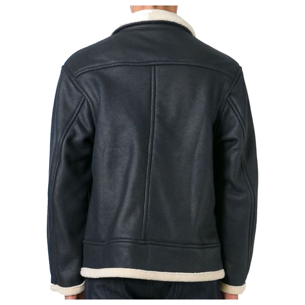 Veste de motard en cuir véritable et peau de mouton pour homme