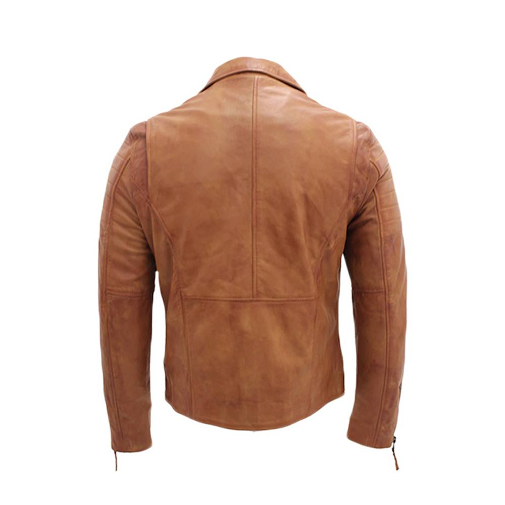 Veste de moto en cuir marron de qualité pour homme