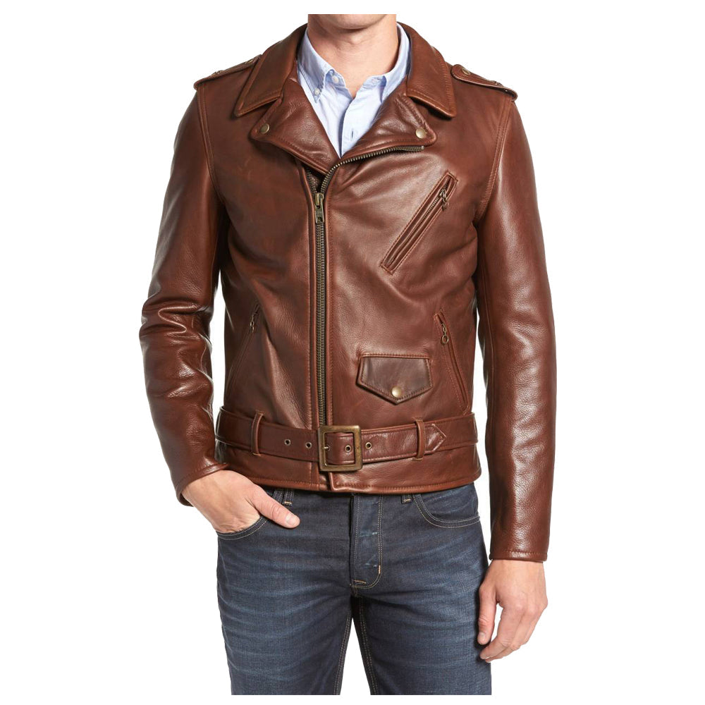 Veste de motard en cuir slim fit pour homme