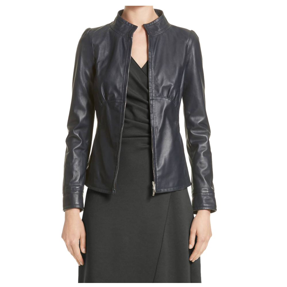 Veste en cuir d'agneau tendance pour femme noire