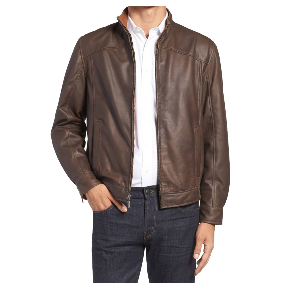 Veste de moto marron coupe slim