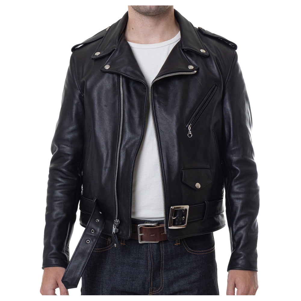 Veste de moto classique rétro en cuir noir pour homme