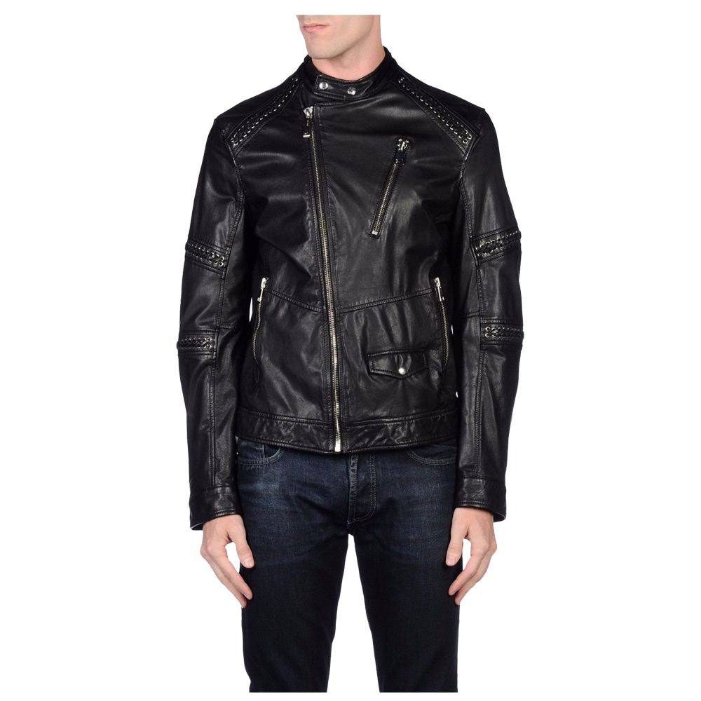 Veste de motard en cuir véritable pour homme