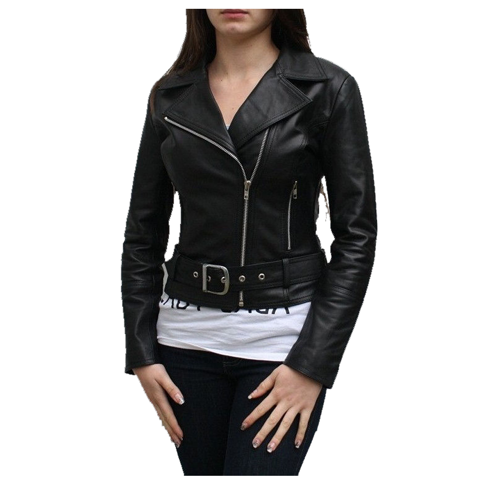 Veste de motard classique en cuir pour femme, coupe courte