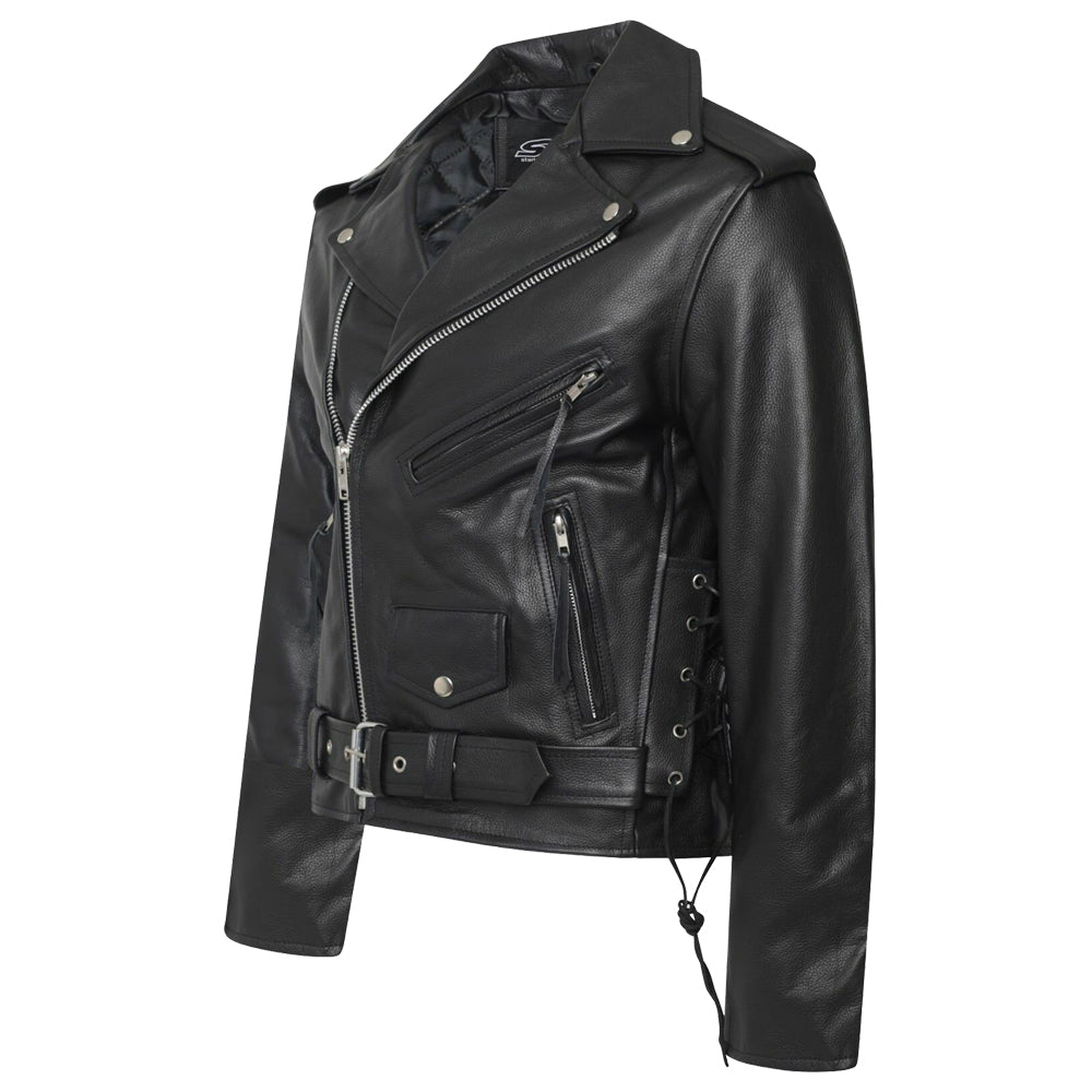 Veste de moto classique en cuir véritable avec dentelle Brando pour homme