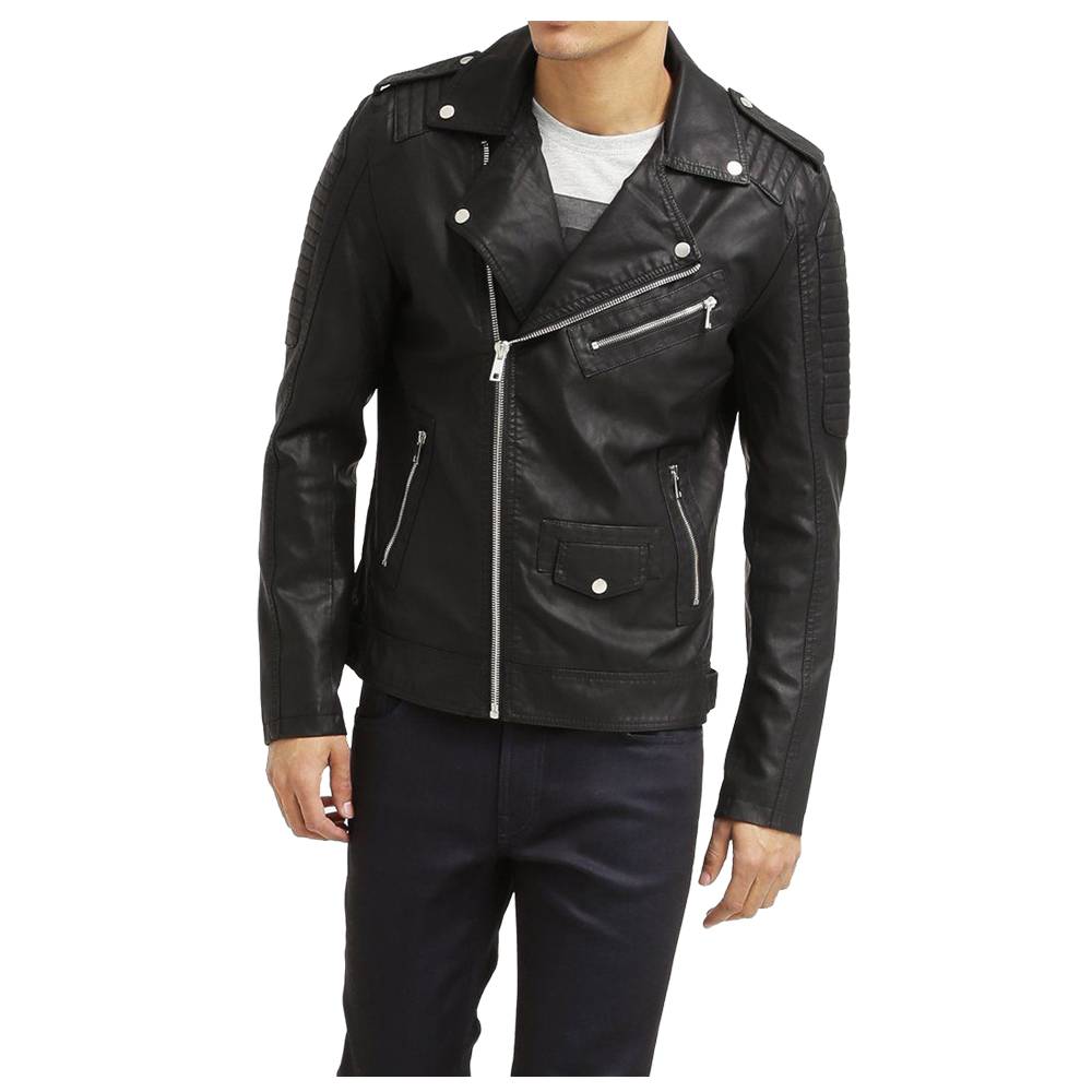 Veste de moto en cuir noir pour homme