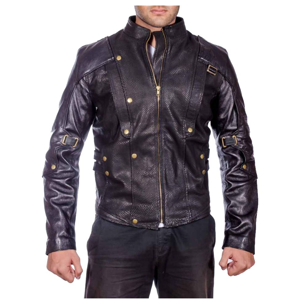 Veste en cuir de motard noire pour homme