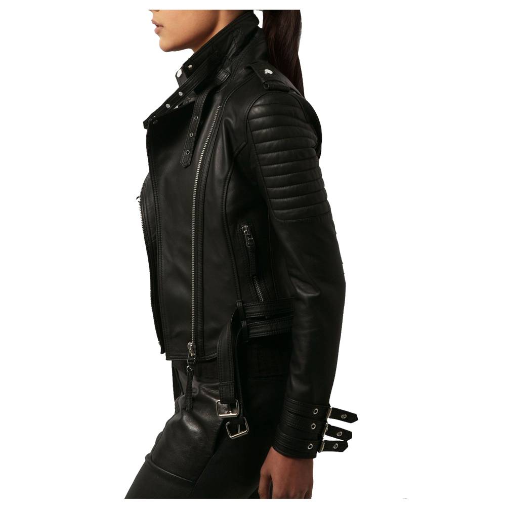 VESTE DE MOTO SLIM FIT POUR FEMMES AVEC CEINTURE À LA TAILLE VESTE DE MOTO EN PEAU D'AGNEAU 