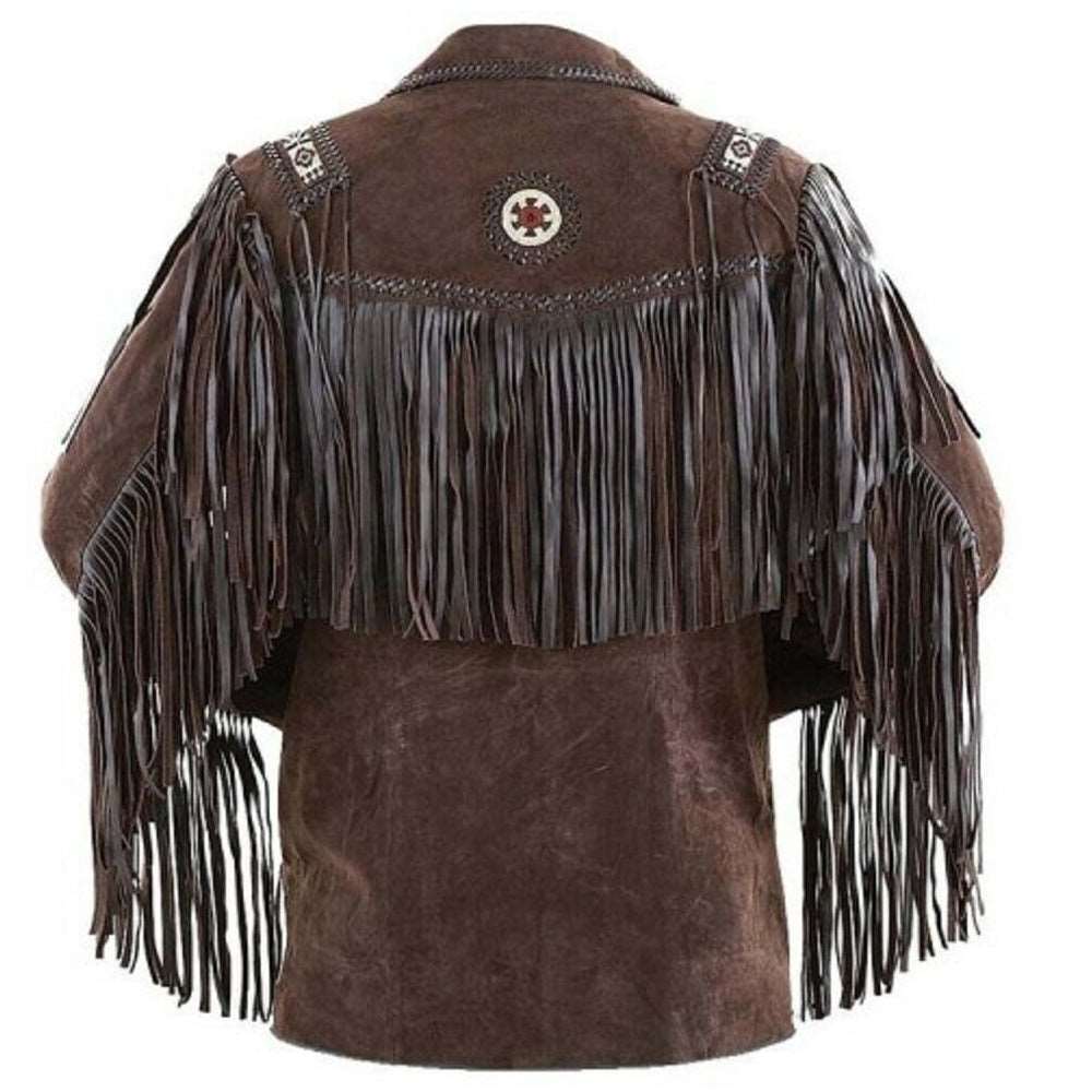 Veste de cowboy western en cuir marron foncé