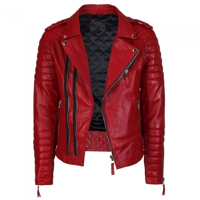 Veste en cuir rouge Supreme Biker Fashion pour homme