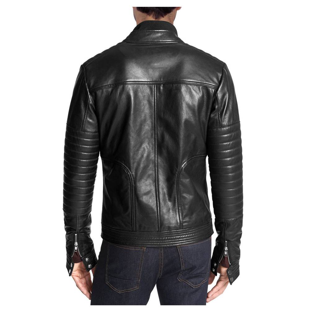 Veste en cuir noir tendance à fermeture éclair pour hommes