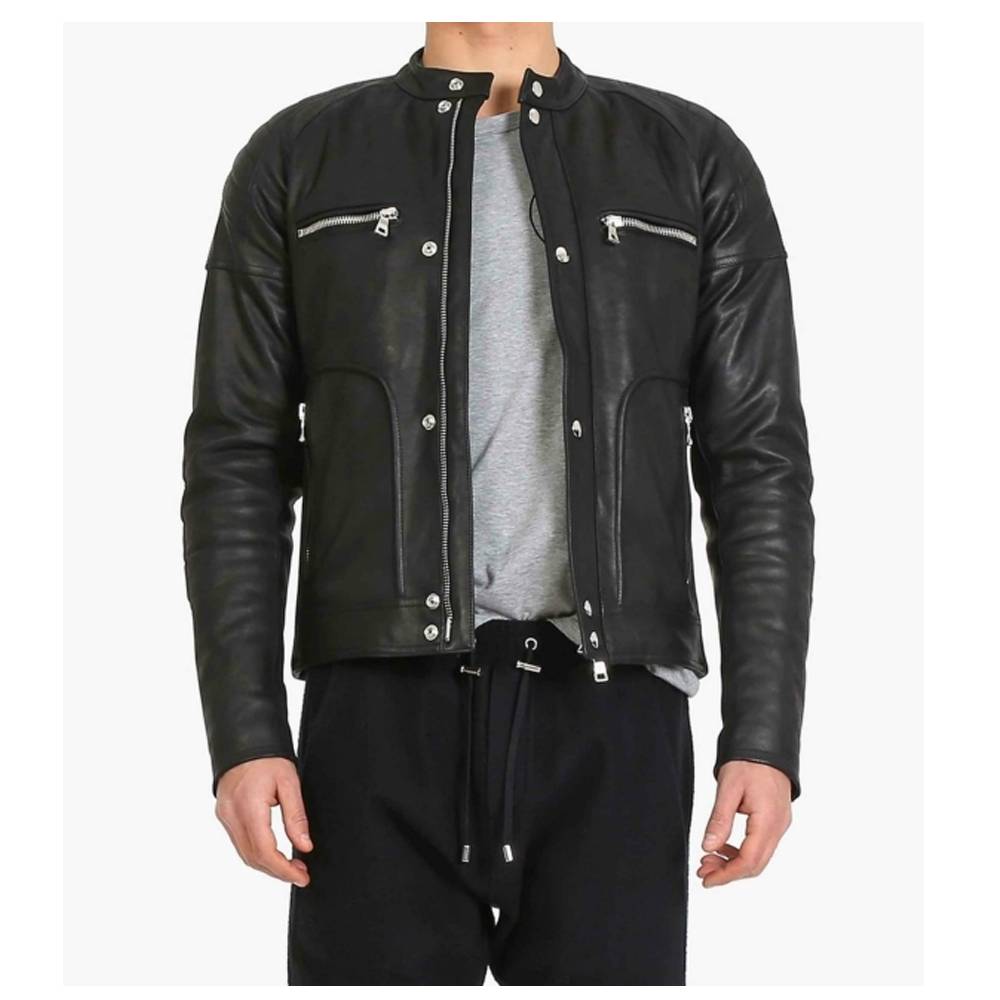 Veste en cuir noire élégante et tendance pour homme