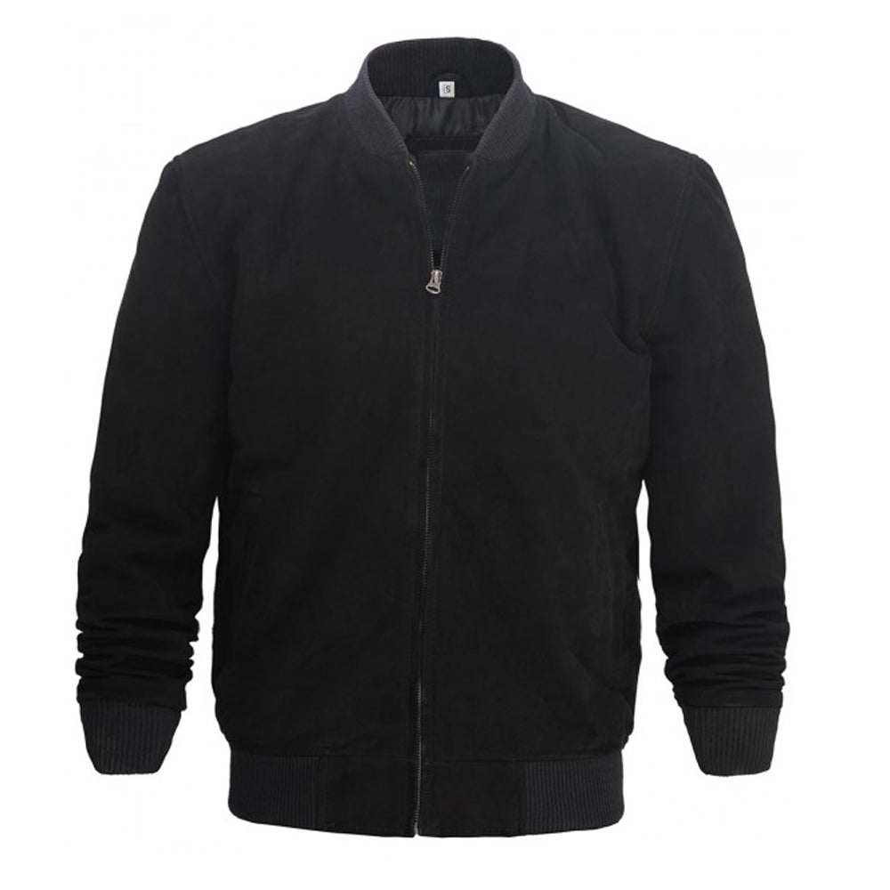 Men Black Suede Bomber Leather Jacket