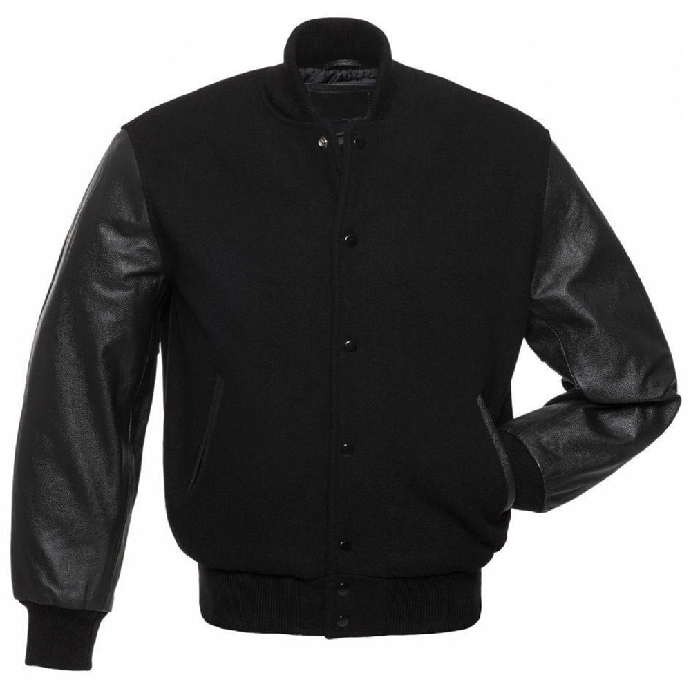 Veste en cuir et laine noire style universitaire