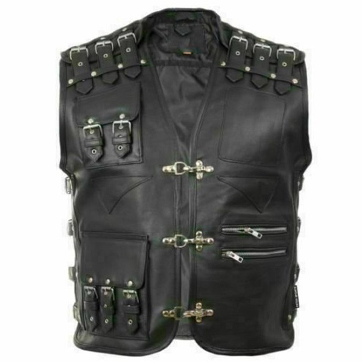 Gilet de motard rocker à boucle épaisse en cuir véritable pour homme