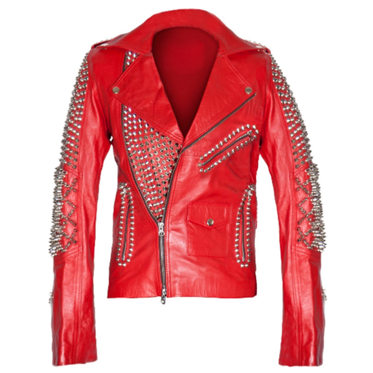 Veste motard cloutée en cuir rouge pour femme Brando