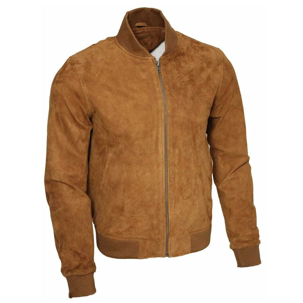 Men Brown Western Bomber Suede Leather Jacket