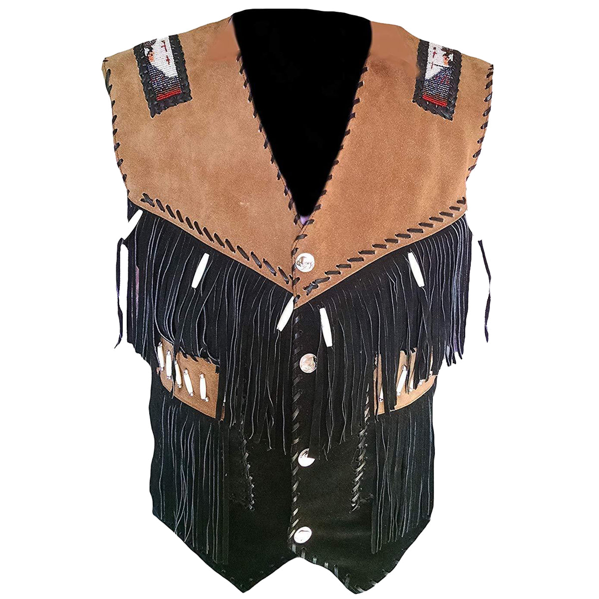 Gilet en cuir suédé à franges western pour homme