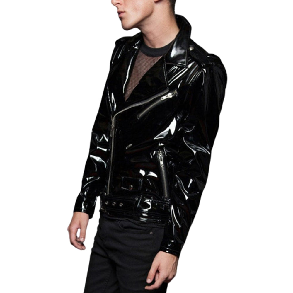 Veste de motard en vinyle PVC pour homme, style gothique et fétichiste, style punk et EMO