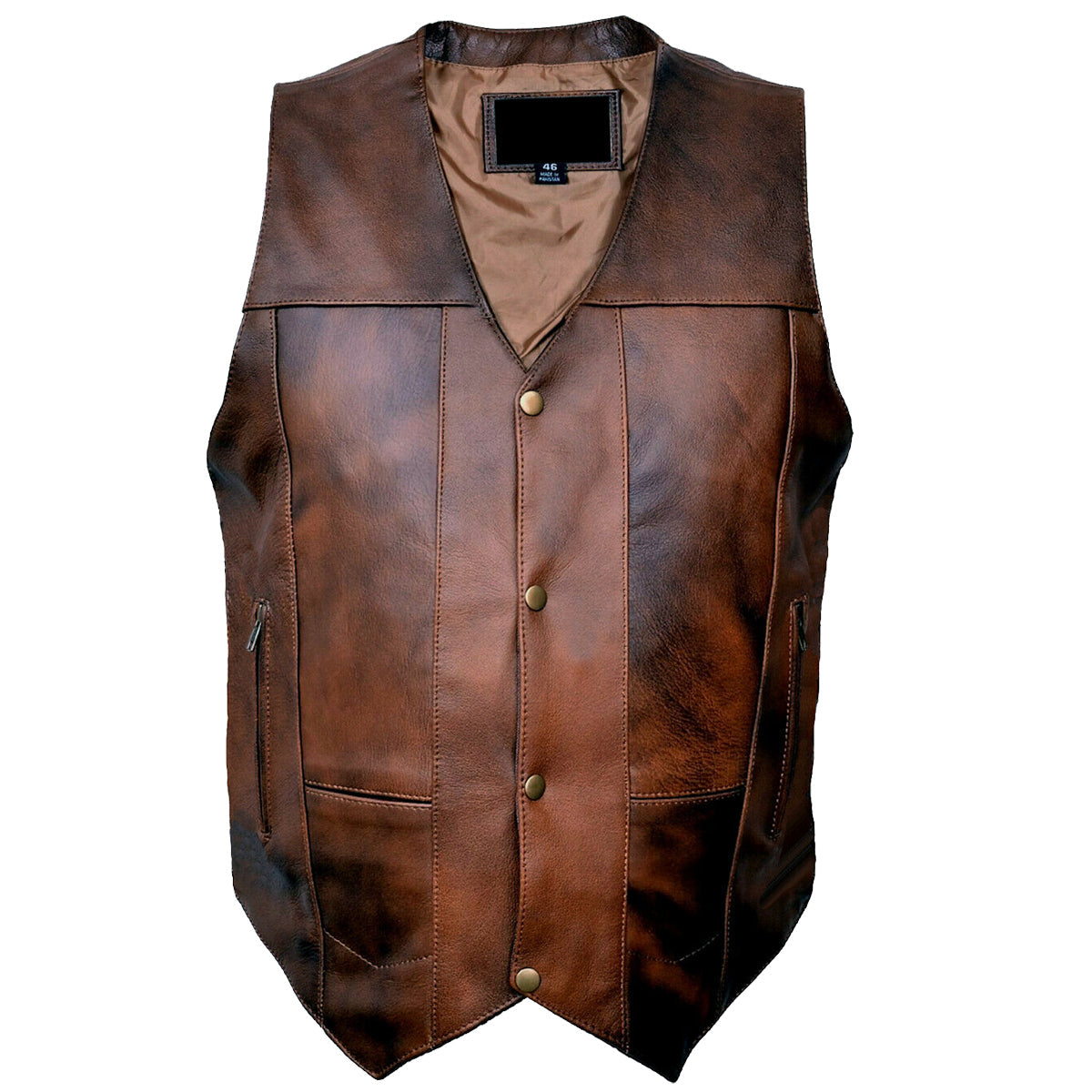 Gilet en cuir de vachette marron ciré pour homme