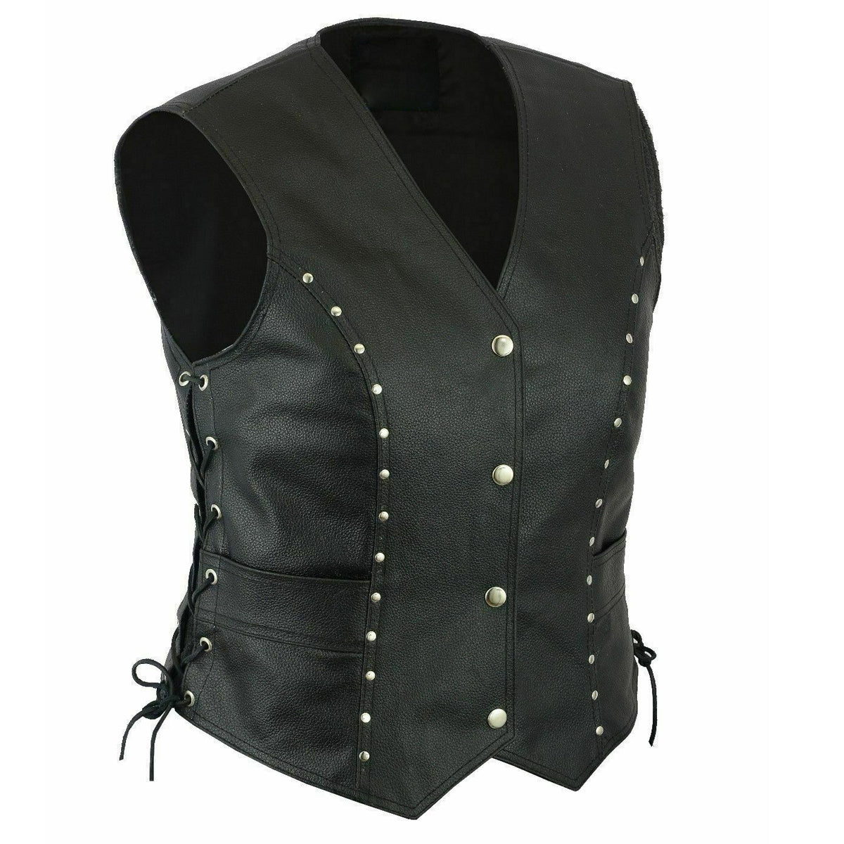 Gilet de moto en cuir véritable pour femme style punk