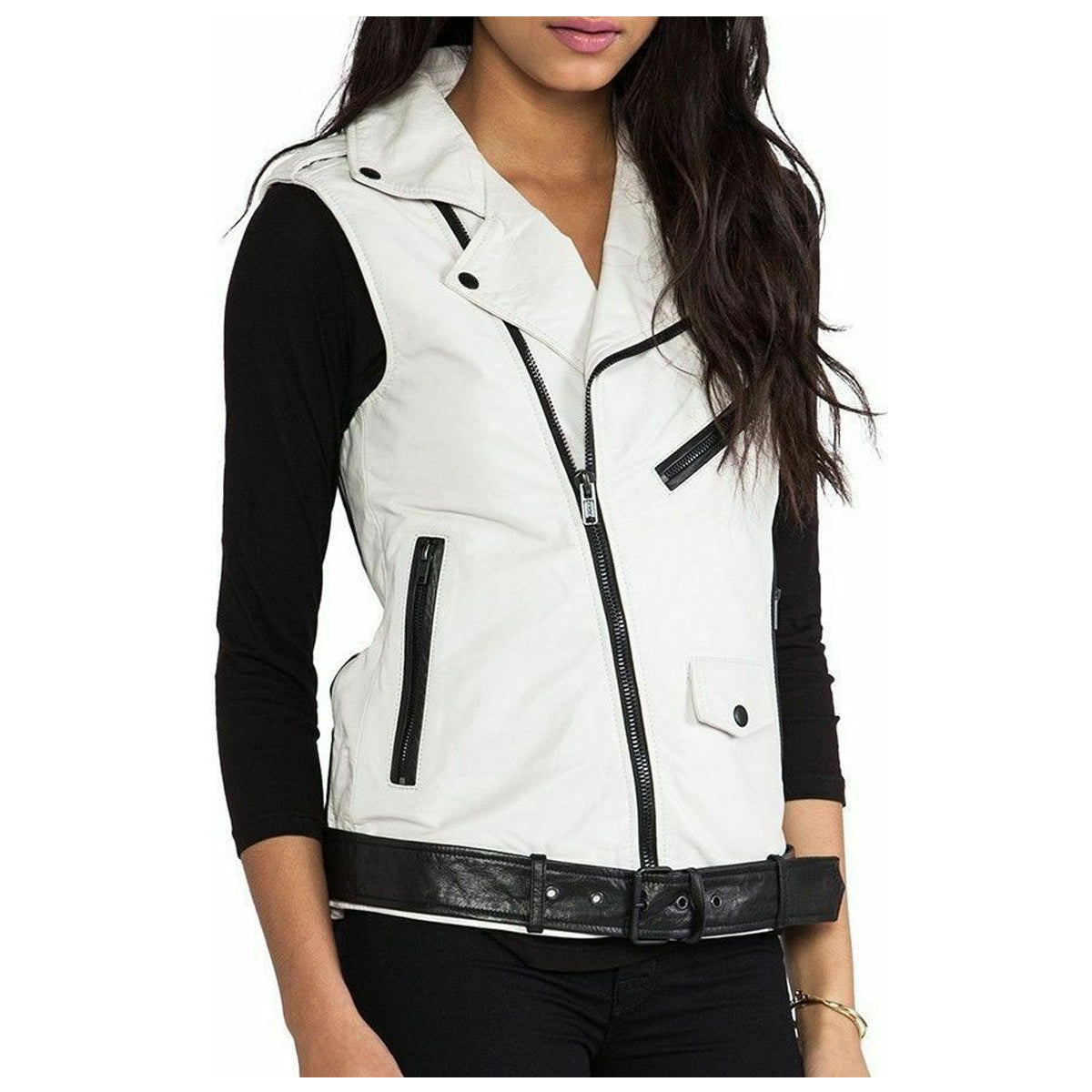 Gilet de moto en cuir tendance pour femme