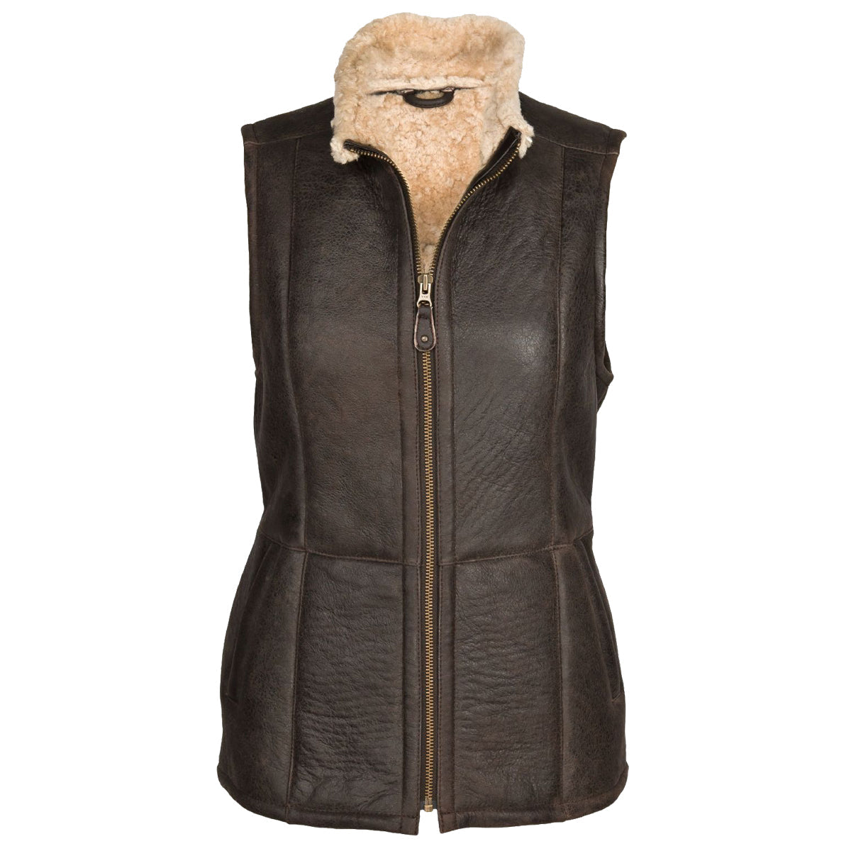 Gilet long en cuir marron et peau de mouton pour femme