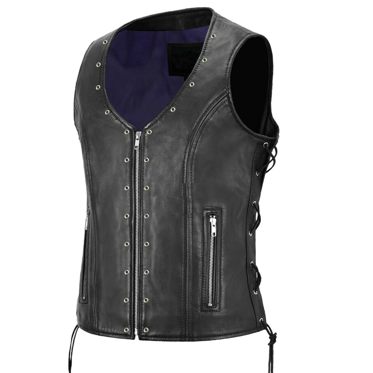 Gilet en cuir à œillets style punk biker