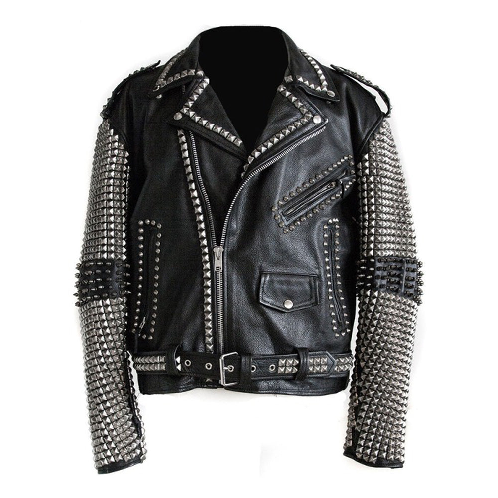 Veste en cuir cloutée punk pour homme, design de motard rock EMO, veste élégante