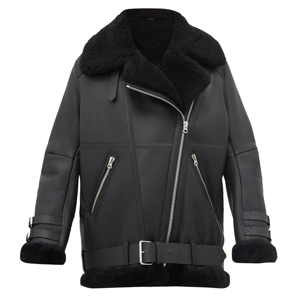 Blouson en cuir noir pour femme B3 Bomber Shearling