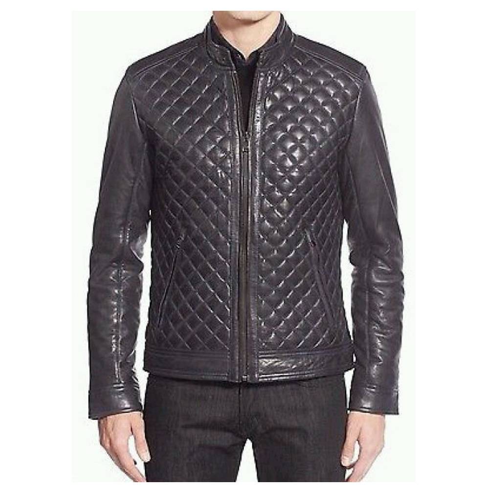 Veste en cuir Bomber Diamond Cafe Racer pour homme